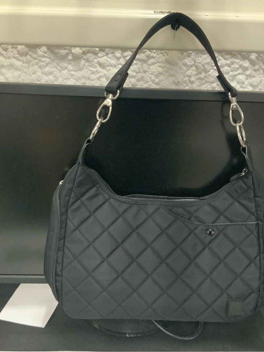Quilted Black Shoulder Bag with Silver Accents - Picture 1 of 10